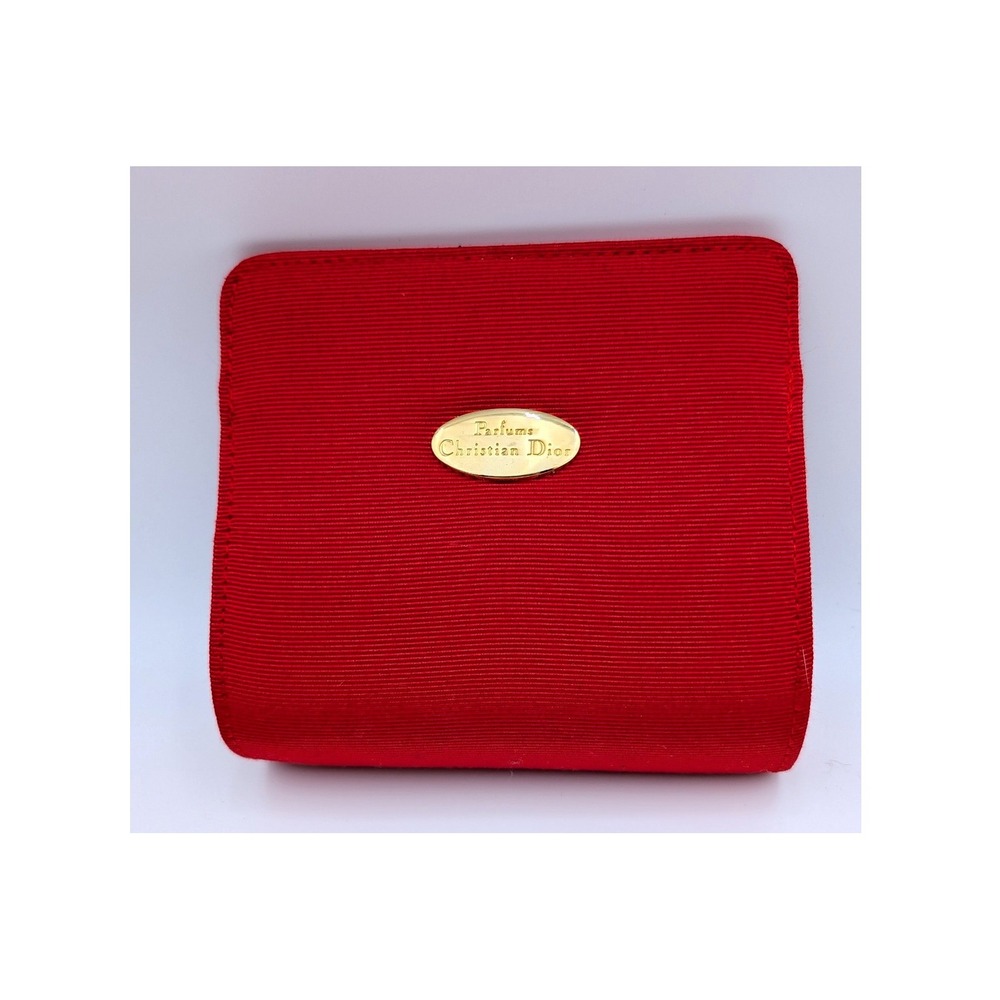 Christian Dior Parfums Red Grosgrain Small Cosmetic Pouch Wallet Gold Logo
